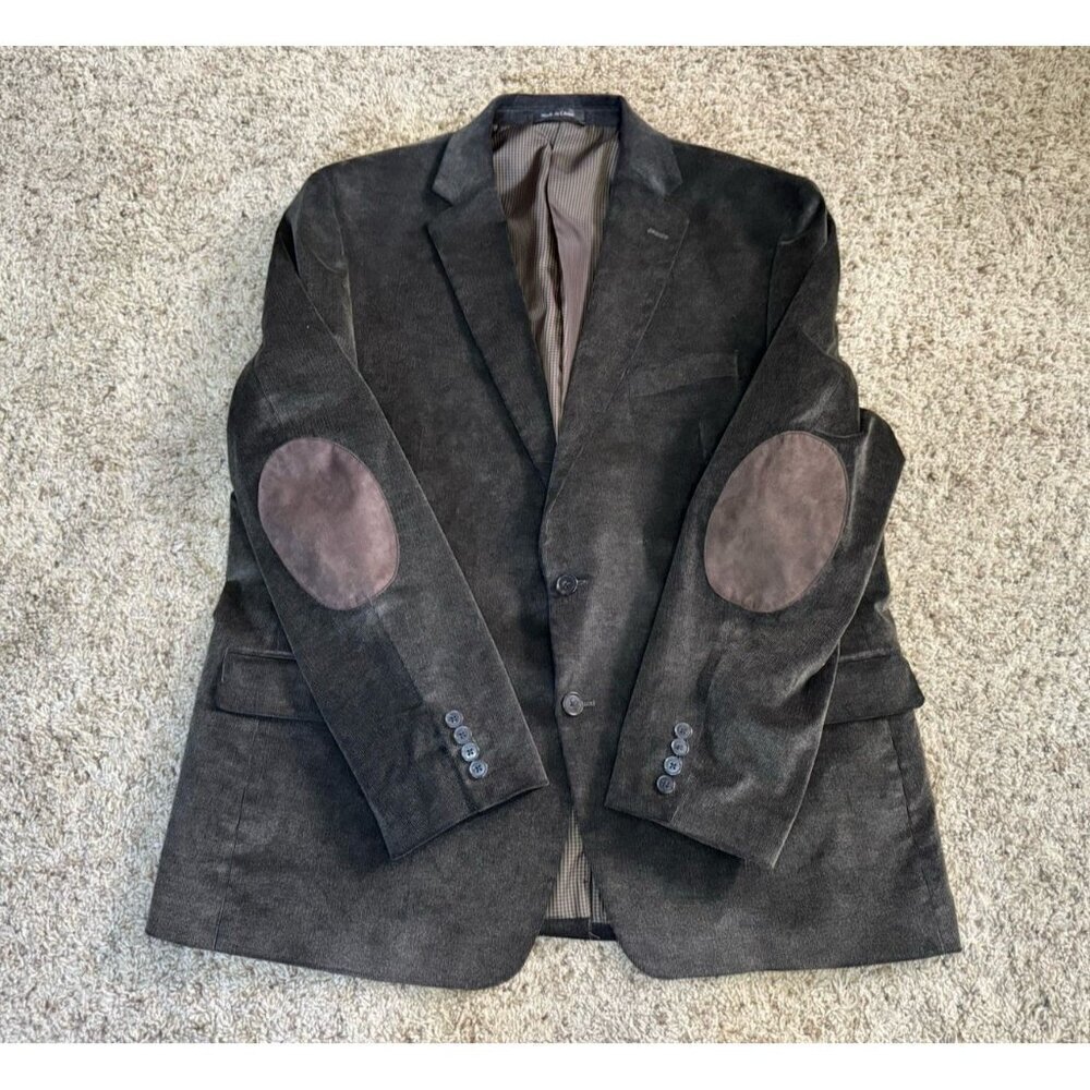 CHAPS Gray Corduroy Sport Coat Blazer Elbow Patches Dark Academia Career 46R